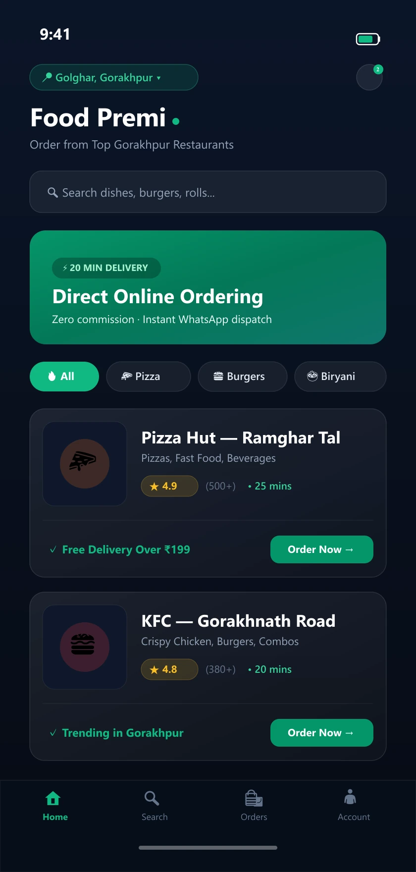Food Premi website on a phone