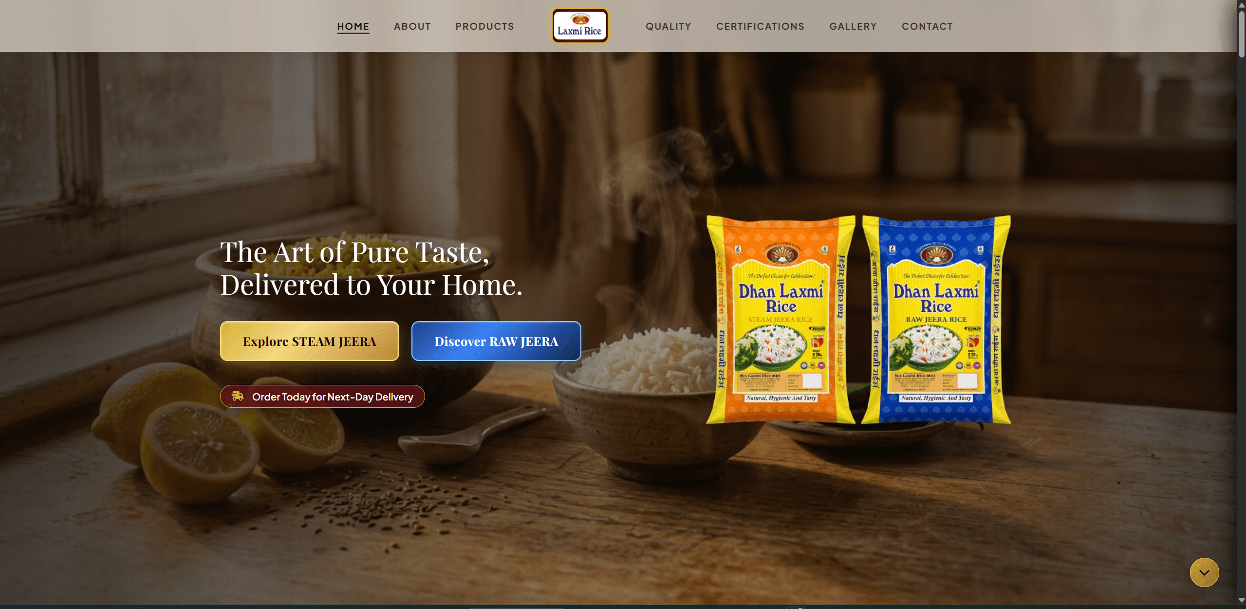 Home page of the Laxmi Rice Mill website