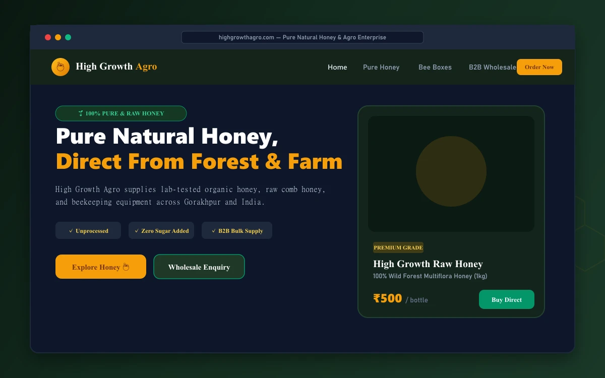Home page of the High Growth Agro website